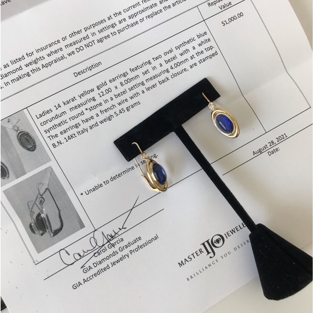 Yulia ONLY 14K Italian Yellow Gold Pomelatto style earrings with blue sapphires - Picture 5 of 13